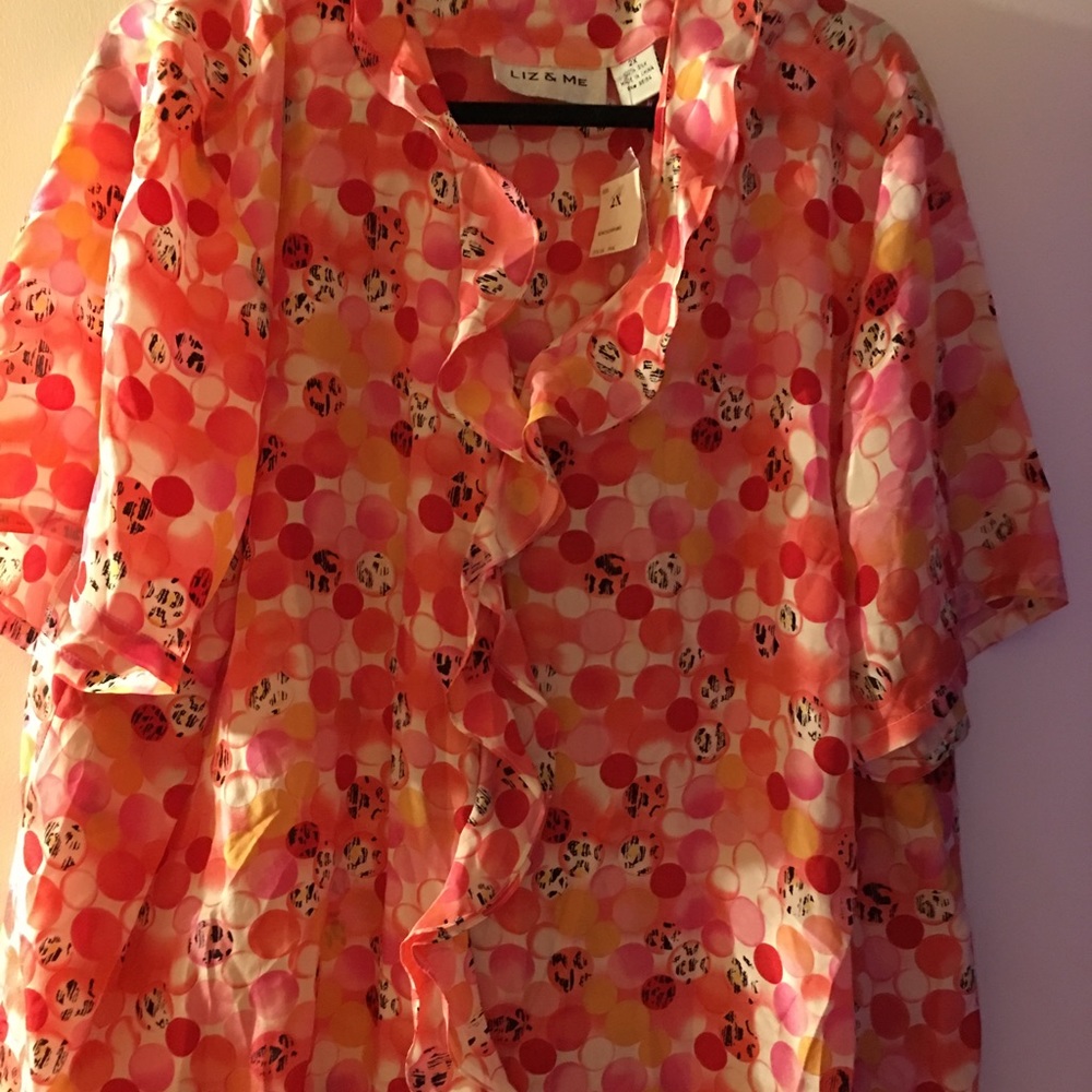 Coral, red, pink multi color Silk blouse size 2X